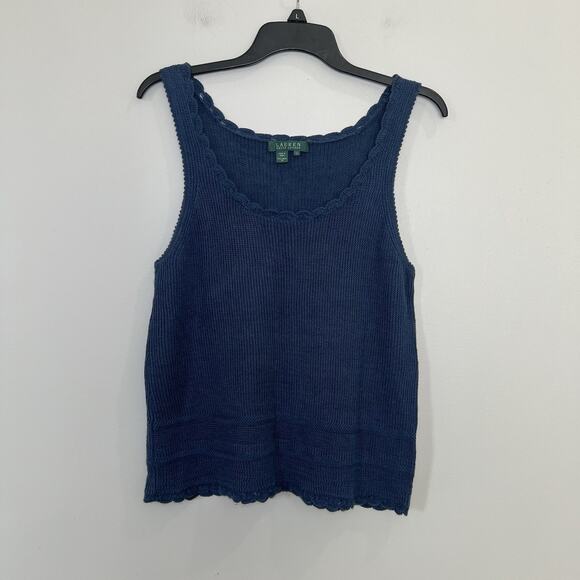 Ralph Lauren Linen Knit Women’s Tank Top Size Large Navy - Picture 1 of 5